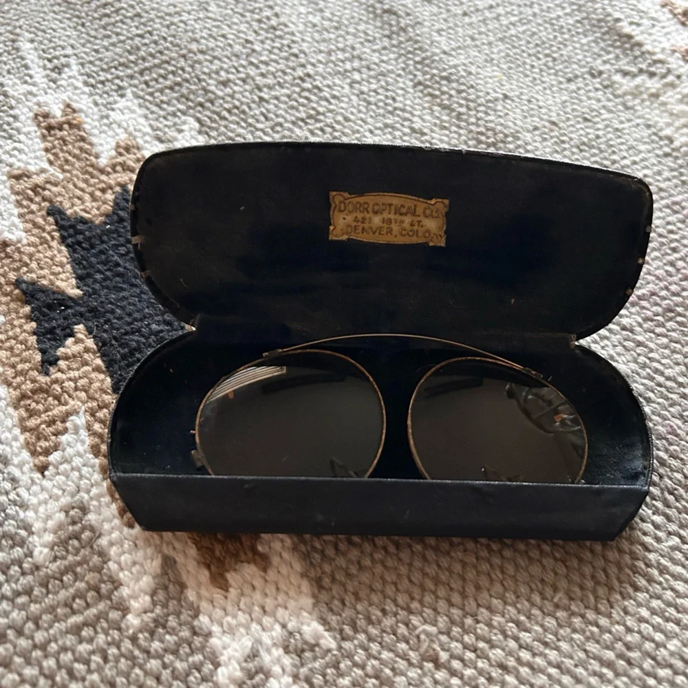 Vintage Dorr Optical Brass Clip-On Sunglasses With Case